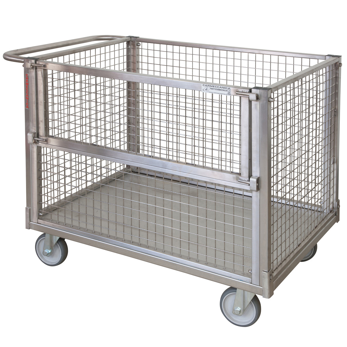 Pianale con quattro sponde in rete di cui una ribaltabile