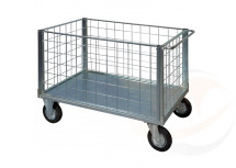 Pianale a 4 sponde in rete verniciato, 4 ruote girevoli di cui 2 con freno