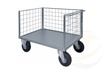 Pianale a 3 sponde in rete con ruote pneumatiche, 2 con freno