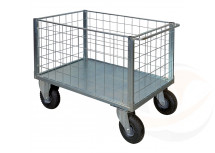 Pianale a 4 sponde in rete verniciato con ruote antiforatura, 2 con freno