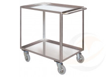 Portatutto Medio a 2 piani con bordo di contenimento in acciaio inox AISI 304 con ruote girevoli con freno