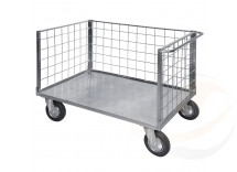 Pianale a 3 sponde in rete verniciato, 2 ruote con freno