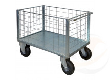 Pianale a 4 sponde in rete verniciato con ruote antiforatura, 2 con freno